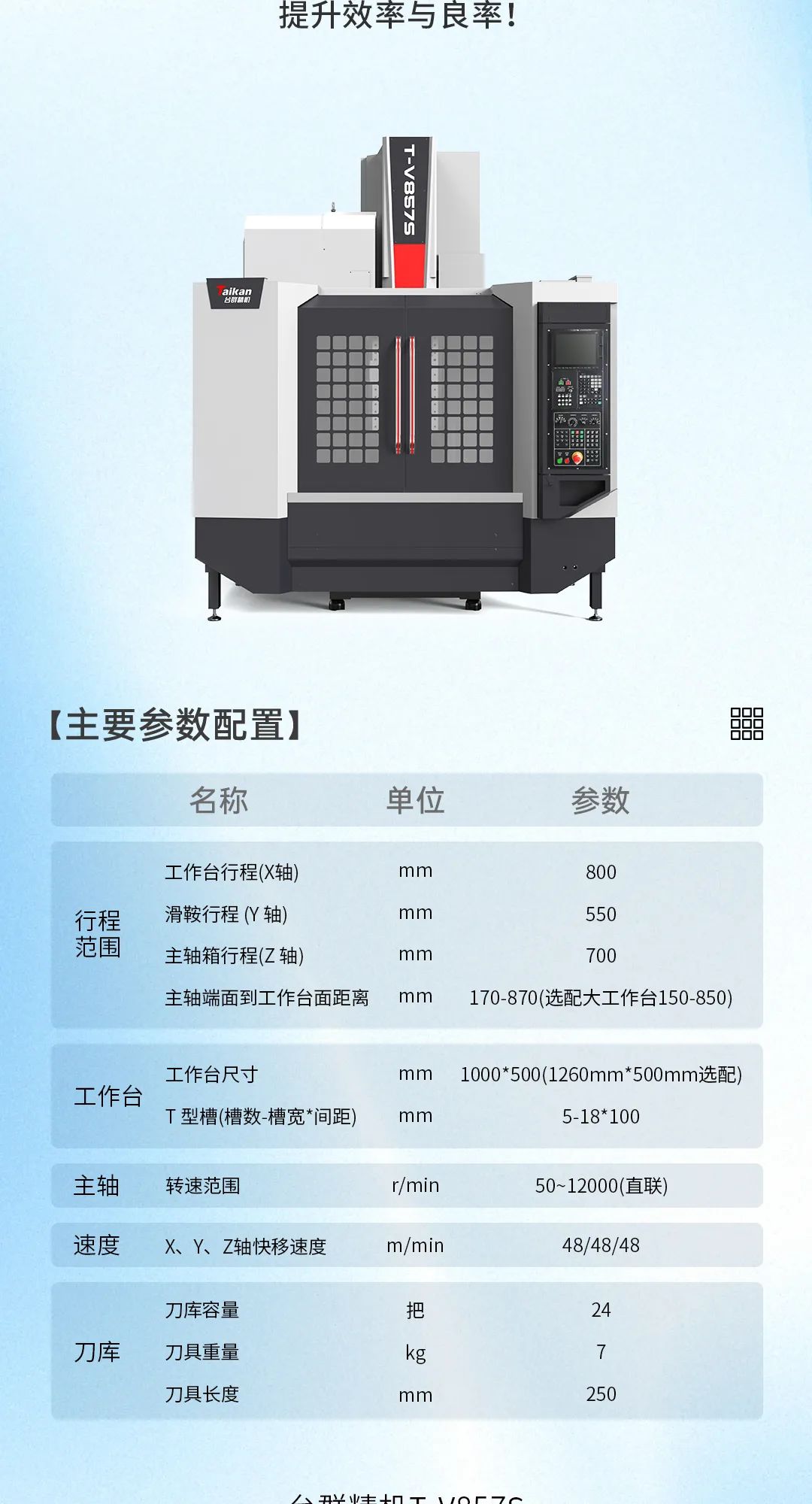 更大空间，更多可能！立式加工中心T-V857S，高效加工新选择！